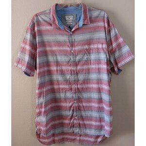 3/10 QUICKSILVER Button Up Shirt Modern Fit XXL Short Sleeve Red White Blue